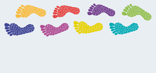 The footprint trail of human, footprints tracking path, long chain of human traces