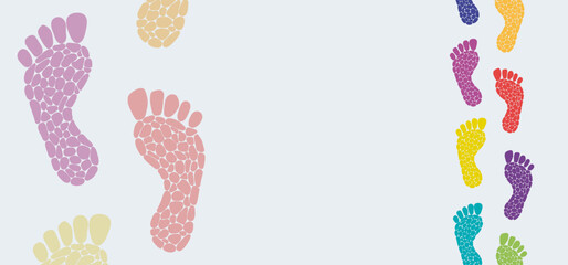 The footprint trail of human, footprints tracking path, long chain of human traces