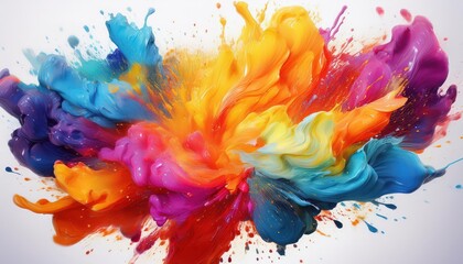 Vivid Colored Oil Paint Explosion on White Backdrop Abstract Closeup Embracing Intense Hues and...