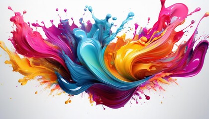 Vibrant Paint Splashes against a Clean White Backdrop An Abstract Exploration of Color and Texture