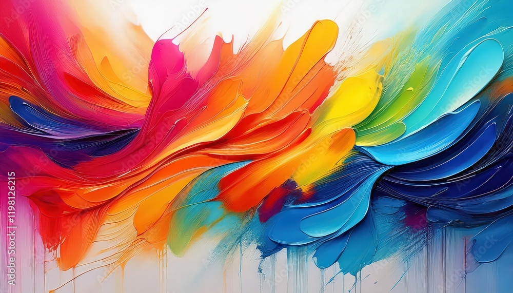 Poster vibrant abstract artwork expressive brush strokes create a colorful and dynamic scene on a white can