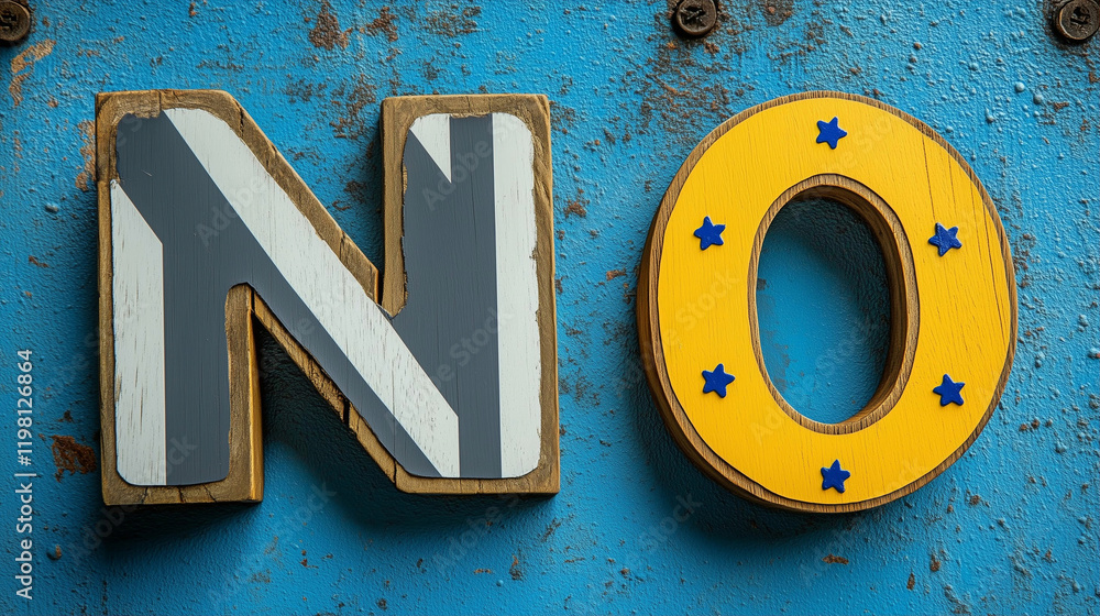 Poster letters with protest message on blue background expressing a strong sentiment about rejection and di