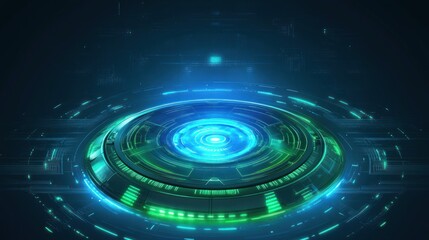 Obraz premium Futuristic circular interface with glowing elements.