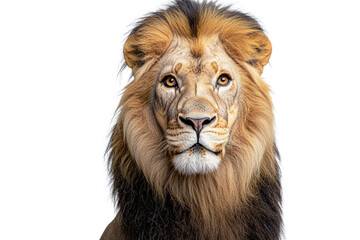 Fototapeta premium Lion with a long mane and a yellow eye stares at the camera
