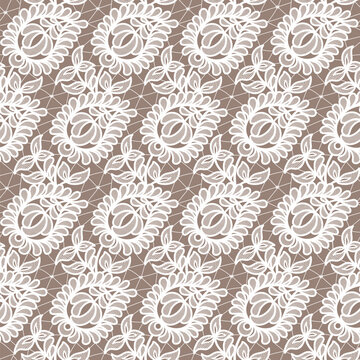Seamless floral background with lace flowers.Vector hand made lace pattern with flowers