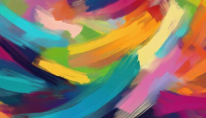 Vibrant, artistic abstract pattern showcasing colorful brush strokes and intricate painted textures, perfect for modern interior design as a unique wallpaper