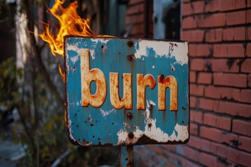 A weathered metal sign with the word 