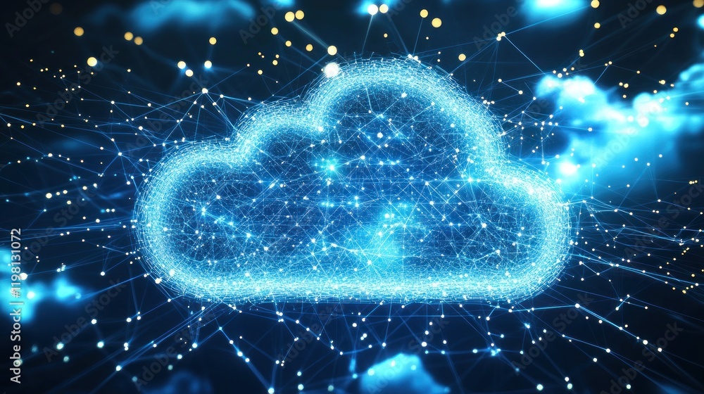 Poster abstract cloud computing network: digital data, global connection, and innovation