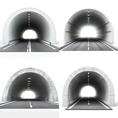 Four road tunnel entrances, different designs.