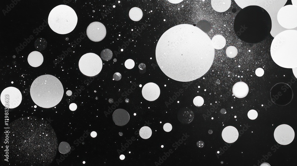Aufkleber abstract grayscale background with scattered circles and sparkles.