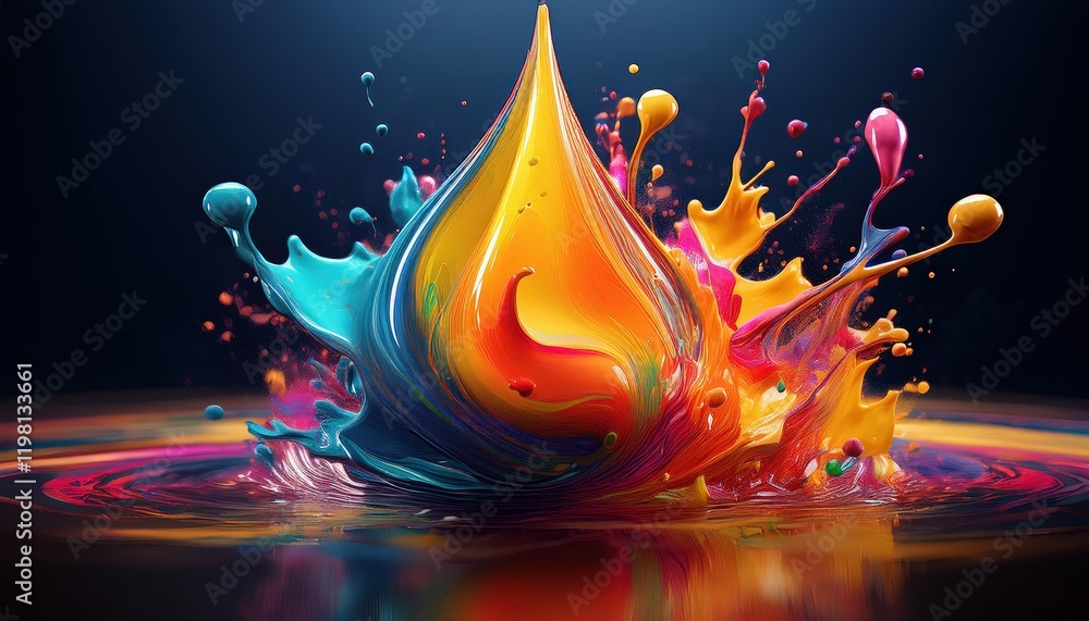 Poster vivid and explosive paint splash artwork showcasing a kaleidoscope of colors and textures, creating 
