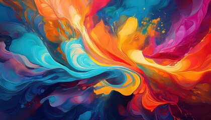 Vibrant and Expressive Fluid Painting Showcasing a Colorful Abstract Landscape at Dusk, Capturing the Mood of Tranquility and Emotion