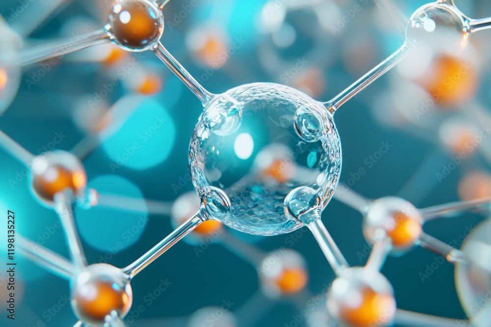 Poster close up of a sphere with many small spheres surrounding it