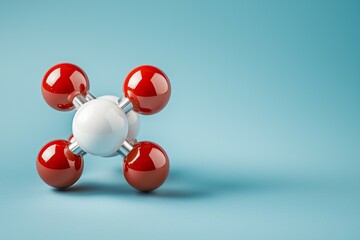 Red and white molecule is sitting on a blue background