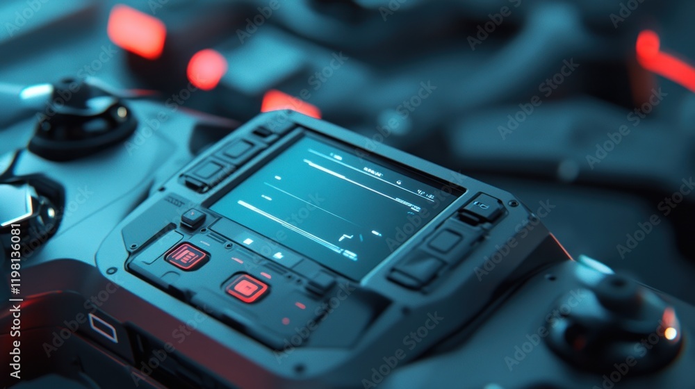 Poster close-up of a modern drone controller interface.