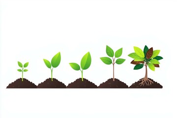 Series of plants growing from seedlings to mature trees