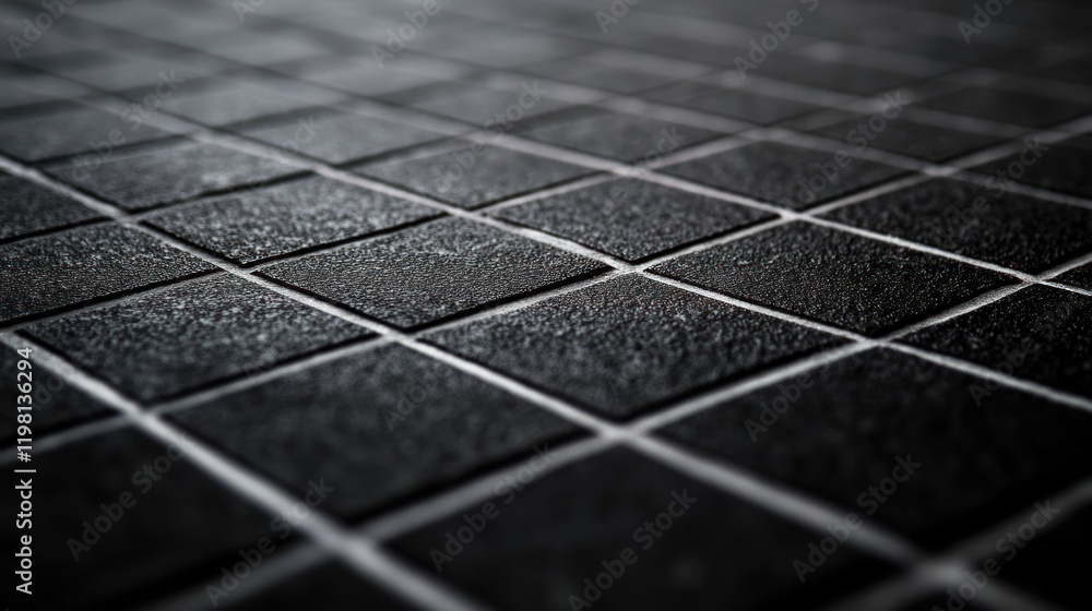 Poster close-up of dark square tiles with grout lines.