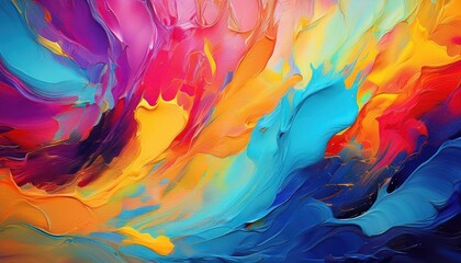 Vibrant Abstract Oil Painting A Colorful Exploration of Textures and Hues, Showcasing an Imagined Landscape with Rhythmic Patterns and Expressive Brushstrokes
