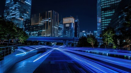 Fototapeta premium Night Cityscape with Light Trails in Tokyo