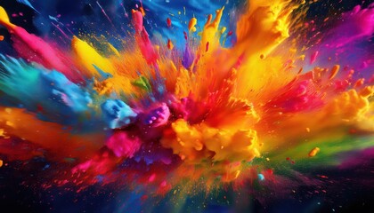 Vibrant Holi Celebration Mimicked by a Colorful Paint Splash Backdrop, Evoking Joy and Energy with Bold Hues and Textures