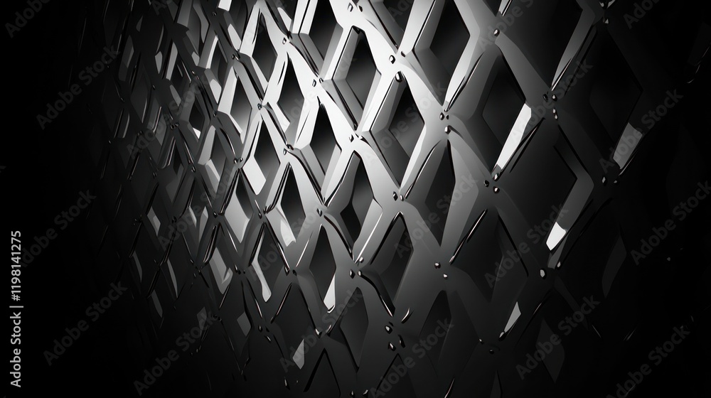 Poster abstract dark metallic grid pattern, perspective view.