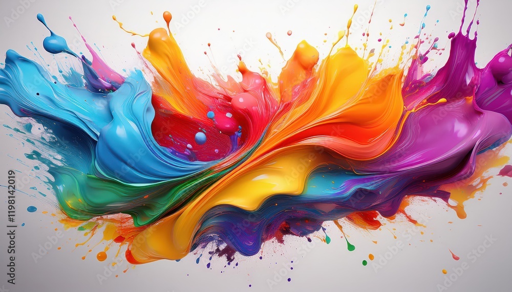 Poster vibrant and expressive abstract art a colorful paint splash explodes on a white background, capturin