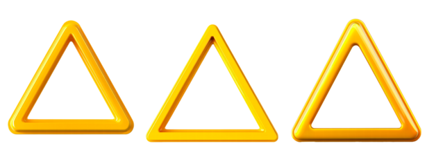 Set of yellow triangle warning sign isolated on transparent background, PNG