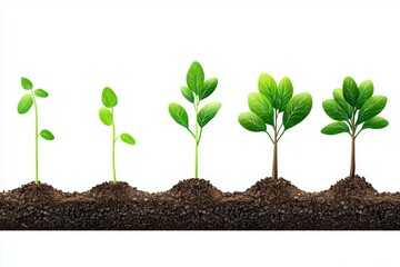 Series of plants growing from seedlings to mature trees