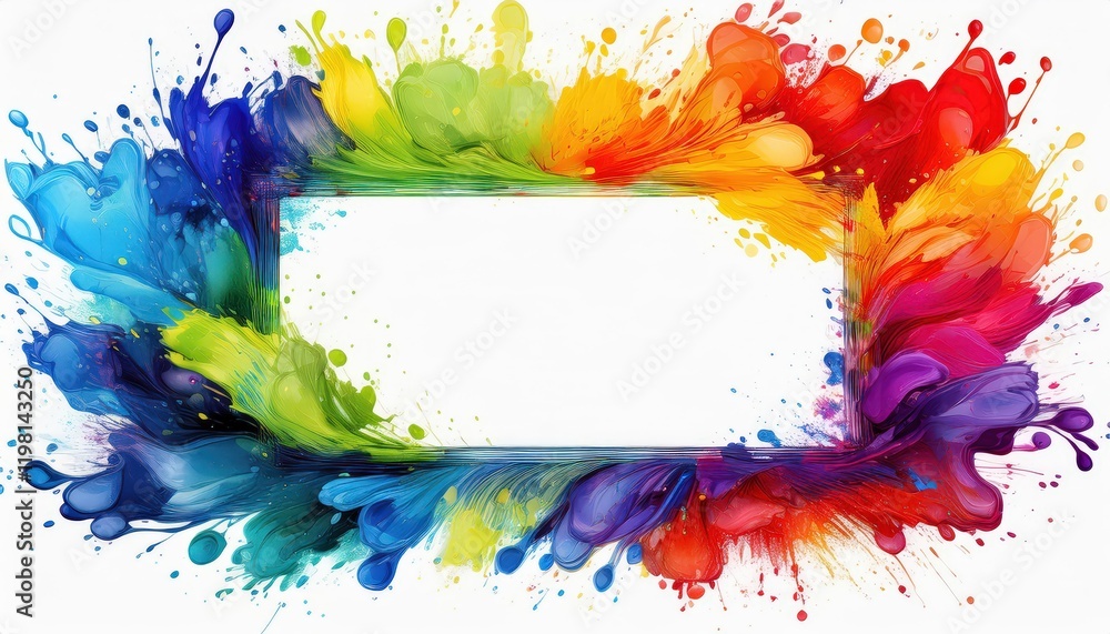 Poster vibrant paint splashes form dynamic artistic border on white background a colorful and expressive ab