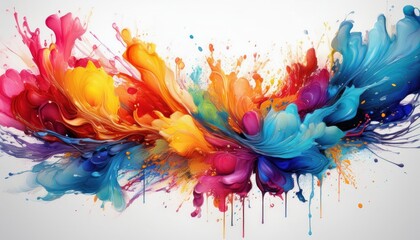 Vibrant Splashes of Colors Transforming a White Canvas in an Expressive Abstract Artwork, Captured Momentarily on th January at.