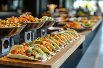 "Tacos on Wooden Planks at the Table"