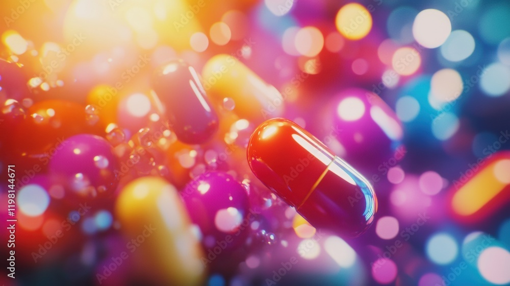 Leinwandbilder visualizing the interaction of antibiotics and bacteria under a microscope with vibrant colors and s