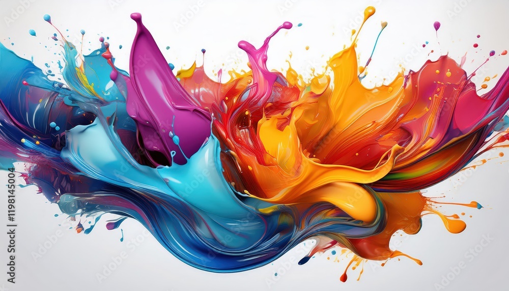 Poster vibrant paint splash isolation on white an explosion of colors and textures in a minimalistic artwor