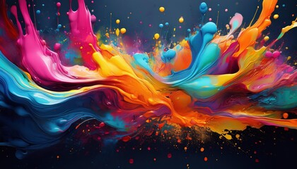 Vibrant and Creative Abstract Artwork A Chaotic Symphony of Colorful Paint Splashes, Showcasing the Joyful Expression and Energy of Modern Artistic Expression.