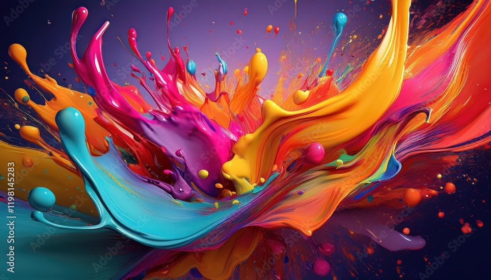 Poster vibrant paint splashes canvas color explosion captured in moment, showcasing dynamic textures and a 