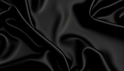 Obraz premium Elegant Presentation of Soft Lustrous Black Silk Fabric Draped in Undulating Patterns