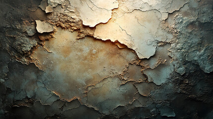 Fototapeta premium Wall with cracked and worn paint in warm and cool tones, aged and artistic texture. Generated with AI.