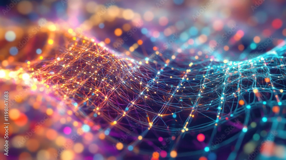 Aufkleber abstract network data visualization: colorful nodes and connections