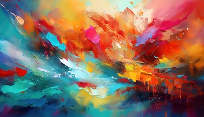 Vibrant Abstract Stains on Canvas A Colorful Exploration of Form and Movement in Modern Art, Showcasing a Symphony of Brilliant Hues and Textures