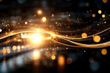 Obraz premium Dynamic swirl of golden lights and shimmering particles creates an enchanting atmosphere during an evening event