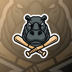 A hippo mascot logo in a baseball style