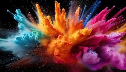 Vivid Powdery Explosion on Transparent Background A Captivating Blend of Bright Colors Illuminating an Empty Canvas