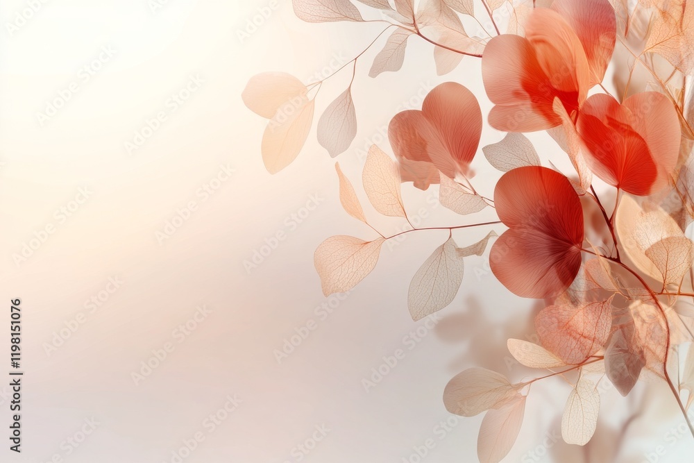 Poster elegant abstract composition with soft hues and delicate leaves creating a serene atmosphere in natu