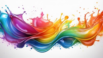Vivid Rainbow Liquid Splash Isolated on Transparent Background A Spectacular Display of Colorful Droplets at Sunset