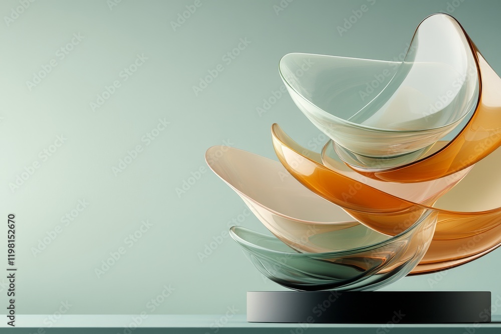 Poster colorful glass bowls arranged artistically on a display with a soft background emphasizing their sha