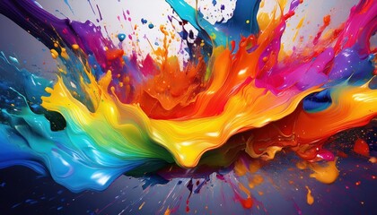 Vibrant Abstract Artwork A Spectacular Rainbow Splash, Blending Colors and Textures in an Exuberant...