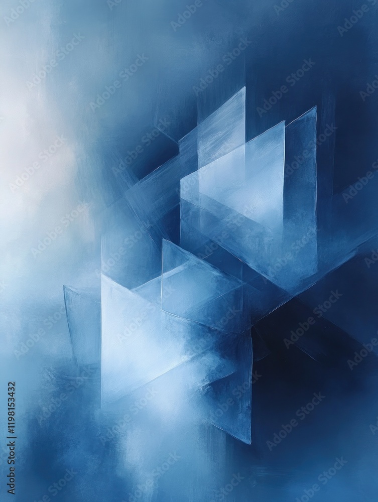 Poster minimalist abstract blue composition with soft rays of light for product display