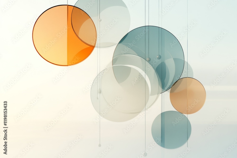 Poster colorful abstract circles suspended in the air create an artistic display in a modern space