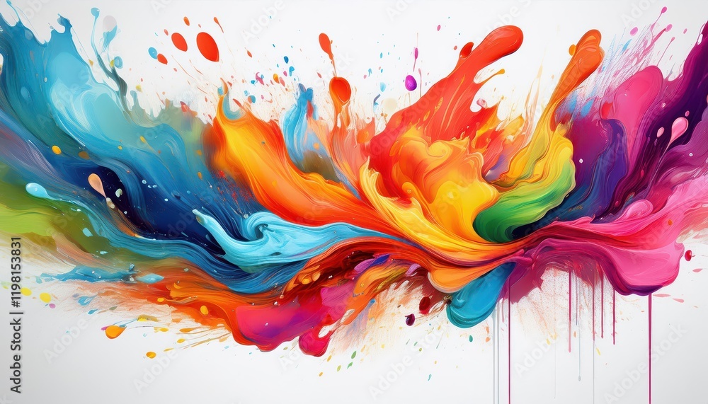 Poster vibrant palette of paint splashes on a white background a captivating display of color and texture
