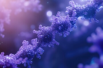 Close up view of molecular RNA chain surrounded by viruses highlighting interaction at the microscopic level. Generative AI